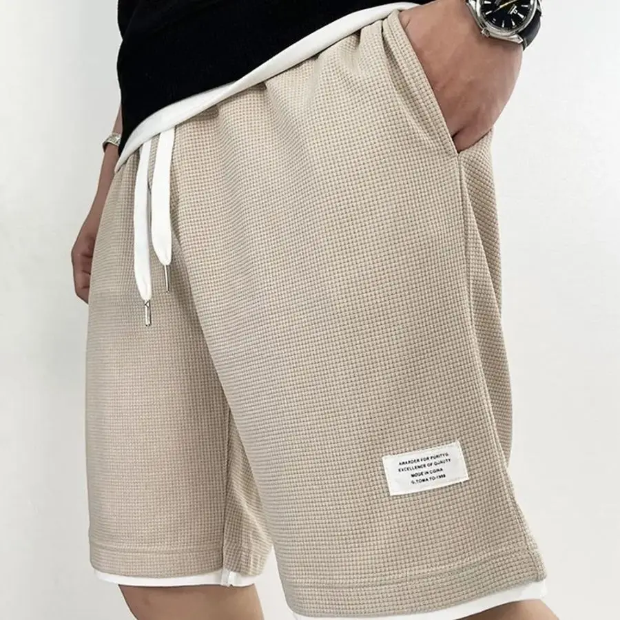 Summer Clothing Deals - Masculino calças curtas preto waffle oversize