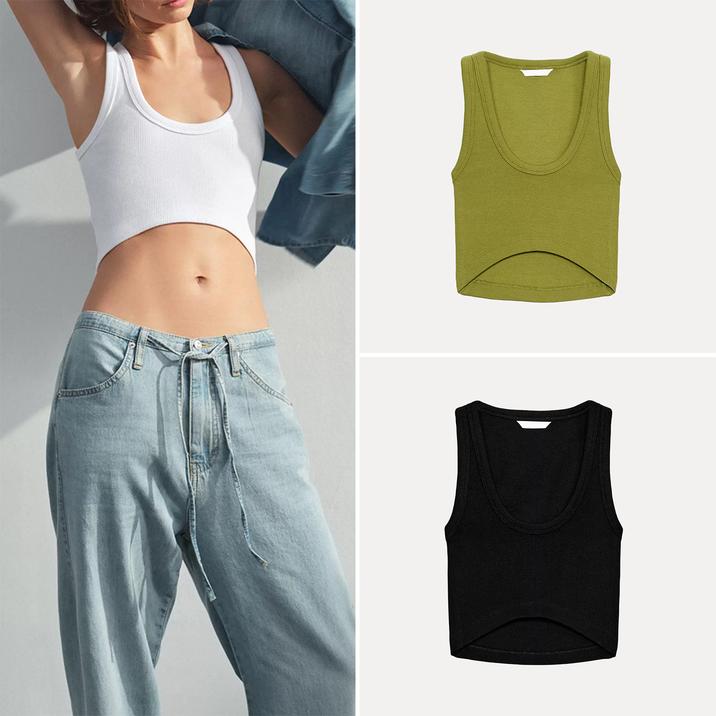 Summer Clothing Options - Top Curto Canelado Sem Mangas com