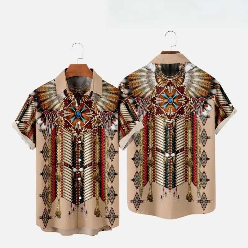 Indian Summer Vintage Clothing - Camisa de praia de manga curta