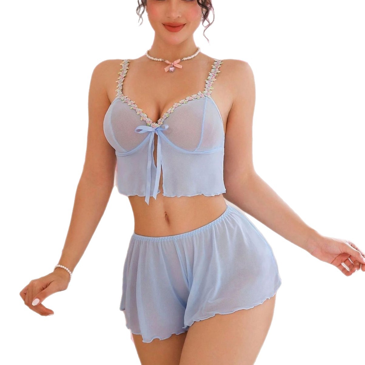 Summer Clothing Sets Women - Conjunto de Lingerie Sexy Rosa Fofo