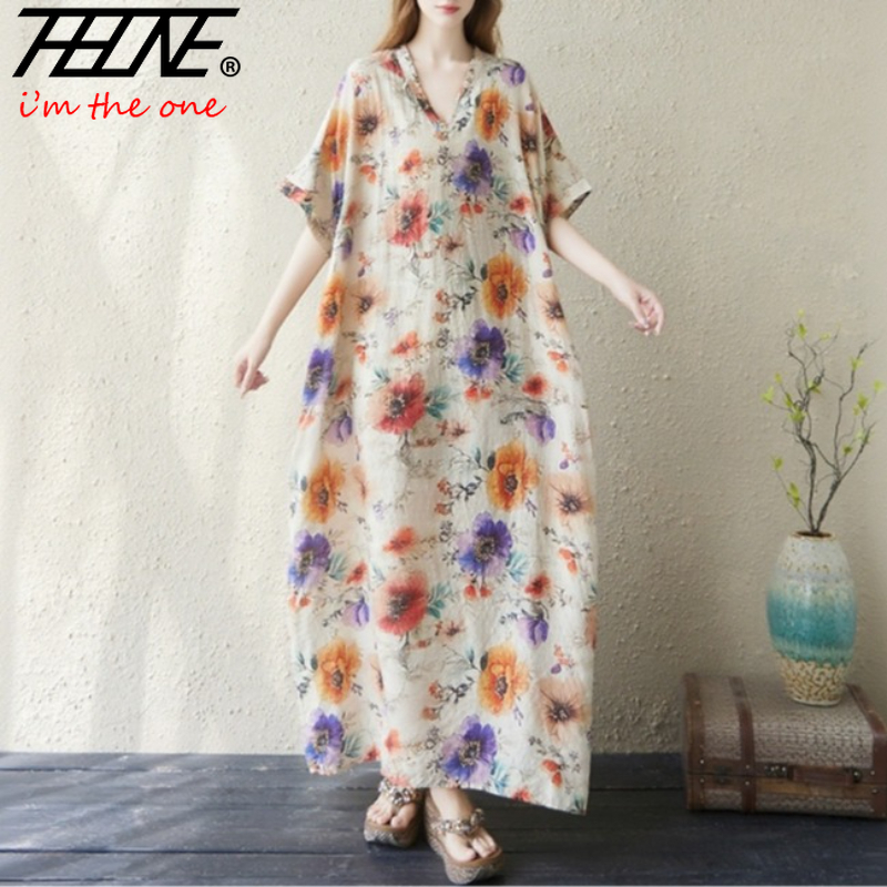 Indian Summer Vintage Clothing - Vestido maxi estampa floral feminino, robe
