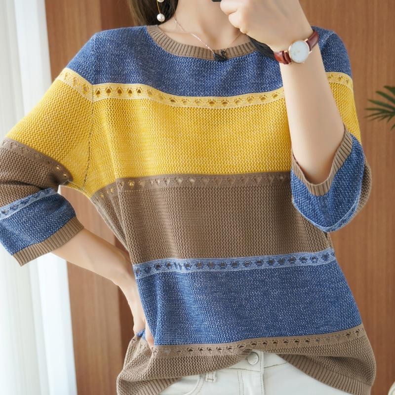 Summer Clothing Yarn - Suéter Feminino Manga 3/4 Moda Coreana