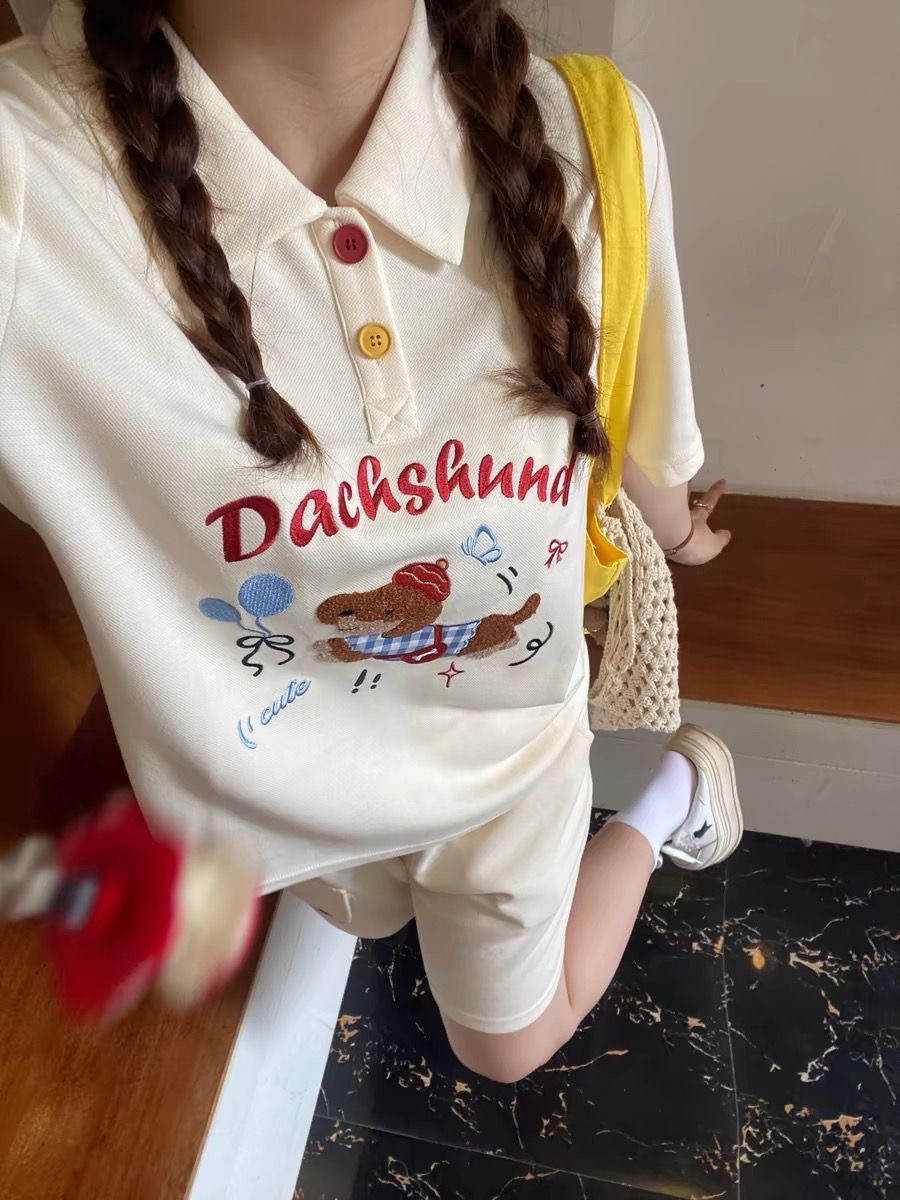 Kawaii bordado cão japão estil - Summer Clothing For Japan avaliação e preço