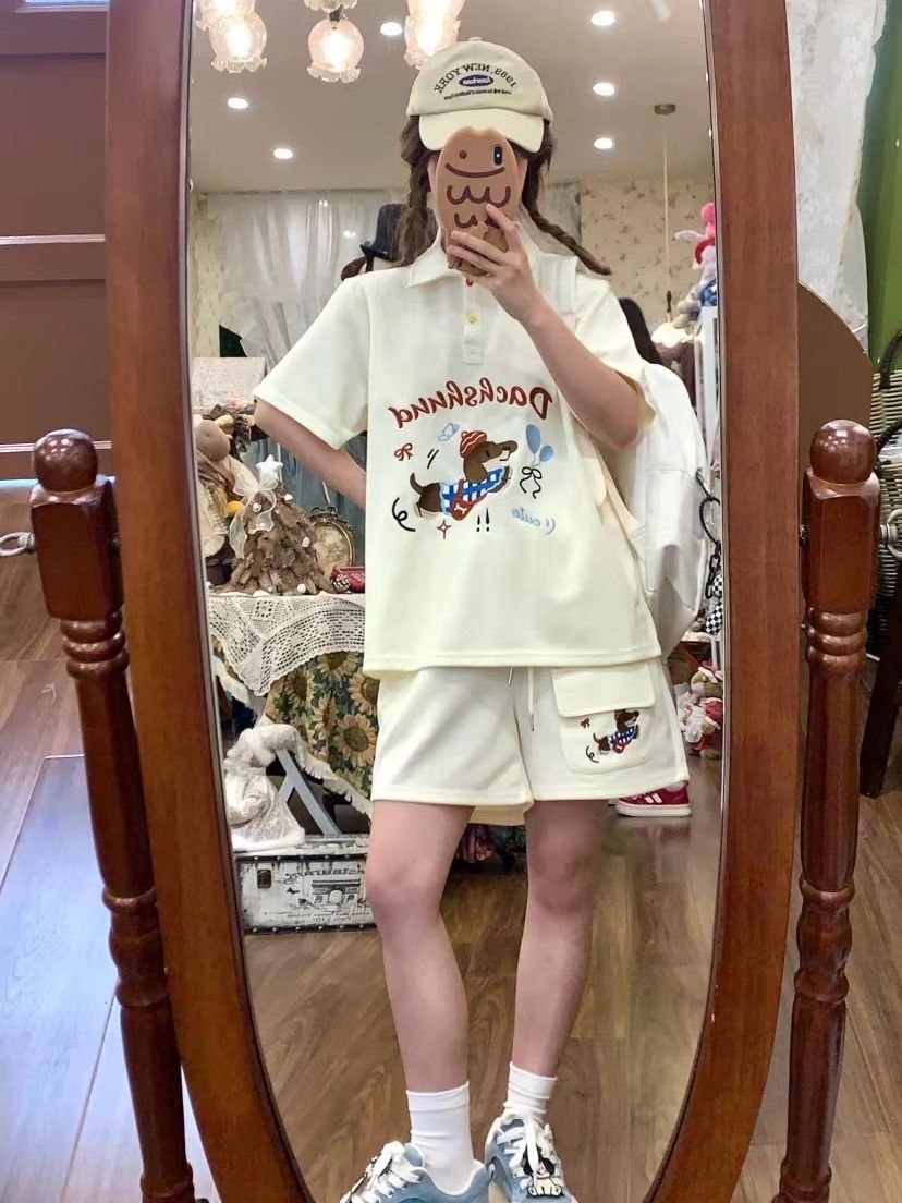 Kawaii bordado cão japão estil - Summer Clothing For Japan avaliação e preço