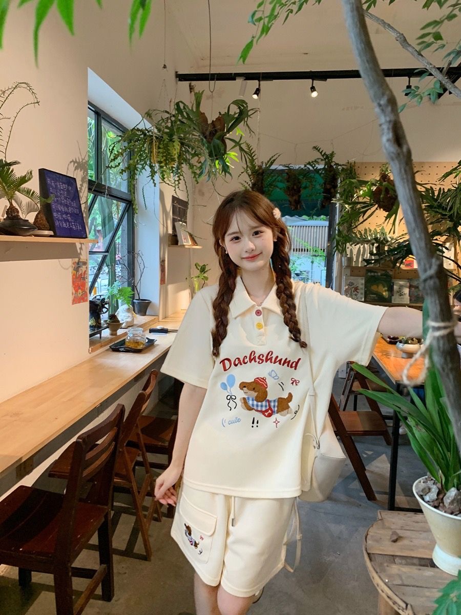 Kawaii bordado cão japão estil - Summer Clothing For Japan avaliação e preço