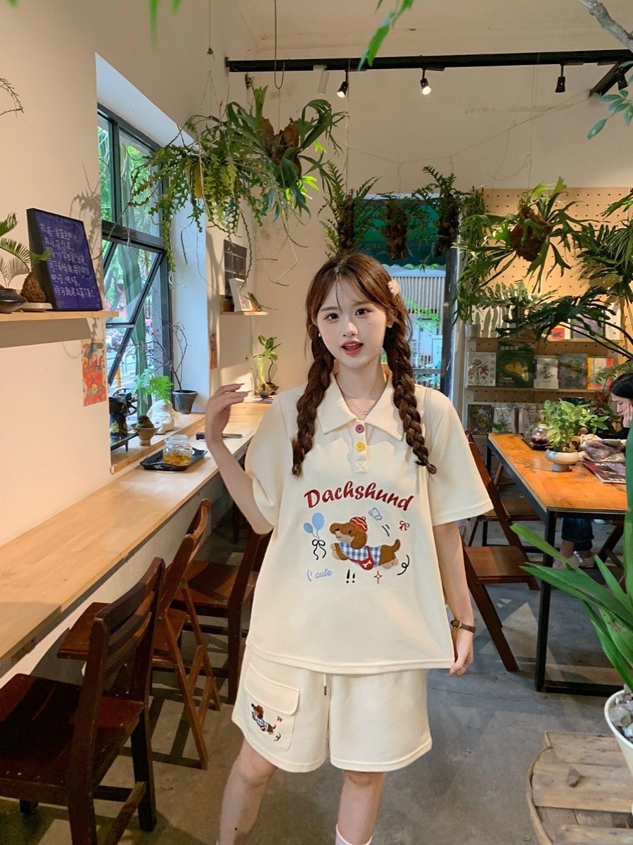 Kawaii bordado cão japão estil - Summer Clothing For Japan avaliação e preço